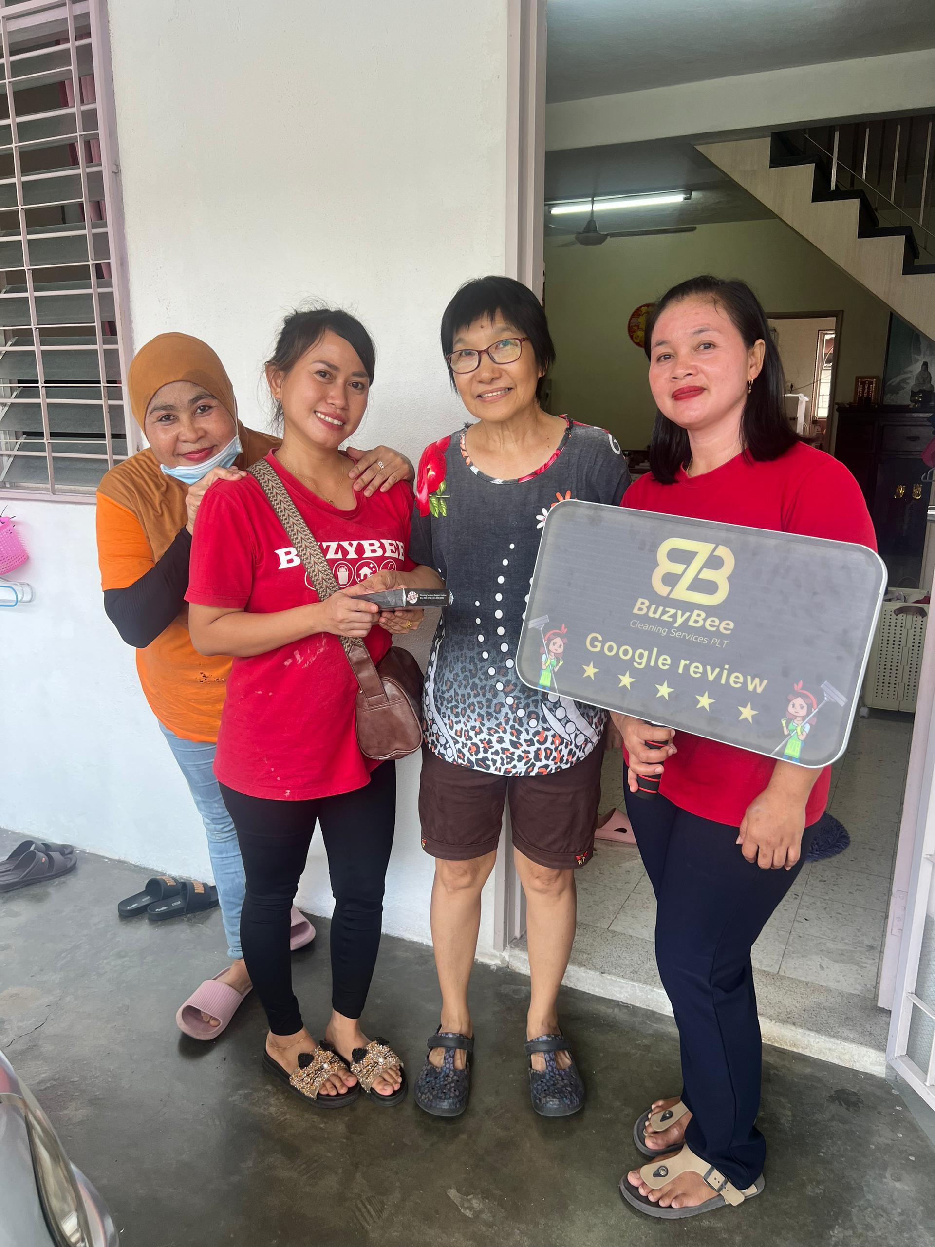 Female Customer in Black Shirt Positive Review with BuzyBee Cleaning Services